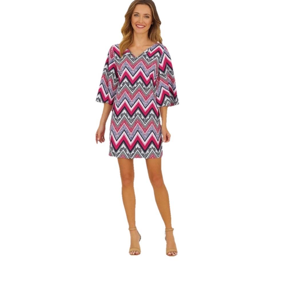 Jude Connally Bree Shift Dress Berry Chevron Zig Zag Print Size Medium